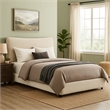 Pemberly Row Queen Bed with Beige Chenille Padded Low Profile Platform