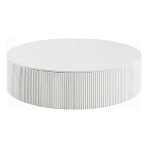 Pemberly Row Coffee Table with 47 Inch Round Top and Ribbed Base in White