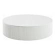 Pemberly Row Coffee Table with 47 Inch Round Top and Ribbed Base in White