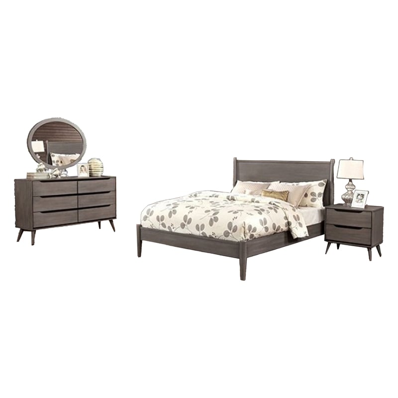 Pemberly Row 4pc Queen Set with Dresser and Oval Mirror in Gray Wood