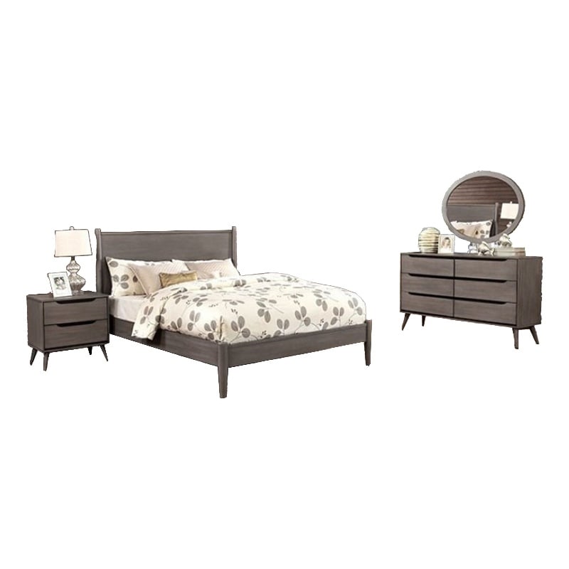 Pemberly Row 4pc Queen Set with Dresser and Oval Mirror in Gray Wood
