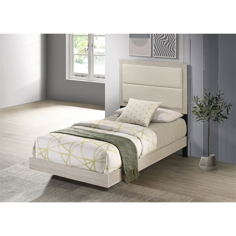 Pemberly Row 54 Inch Twin Panel Bed with Boucle Headboard in Rustic Cream