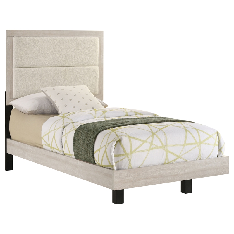Pemberly Row 54 Inch Twin Panel Bed with Boucle Headboard in Rustic Cream