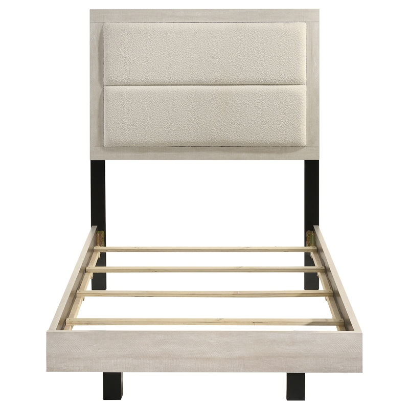 Pemberly Row 54 Inch Twin Panel Bed with Boucle Headboard in Rustic Cream