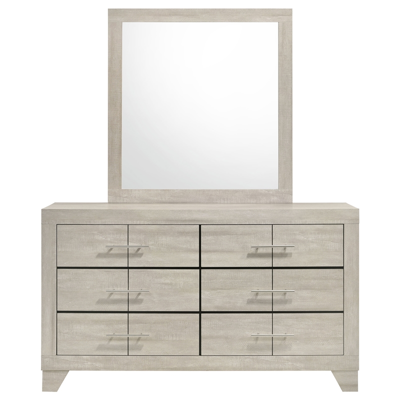 Pemberly Row 6 Drawer Bedroom Dresser with Mirror in Rustic Cream