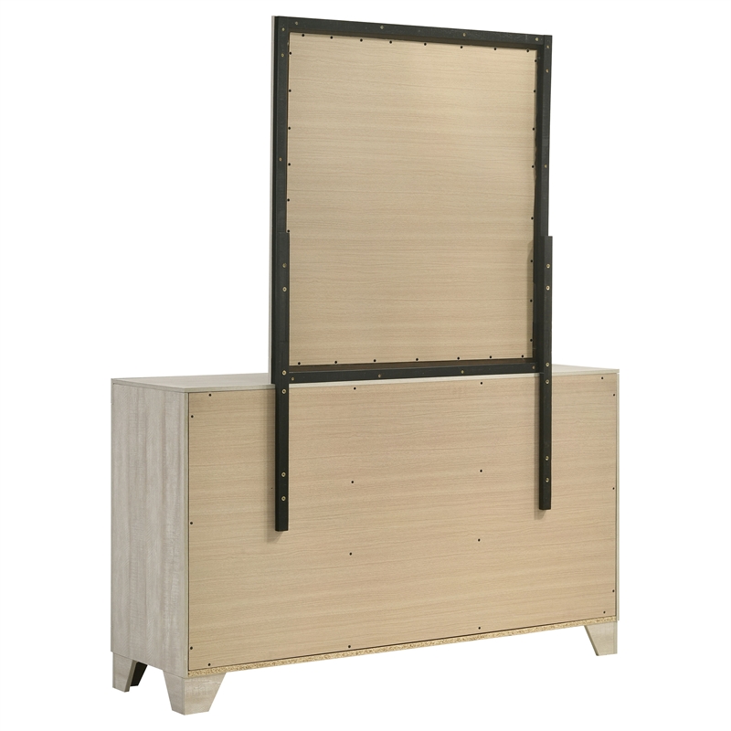 Pemberly Row 6 Drawer Bedroom Dresser with Mirror in Rustic Cream