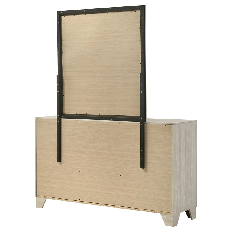 Pemberly Row 6 Drawer Bedroom Dresser with Mirror in Rustic Cream