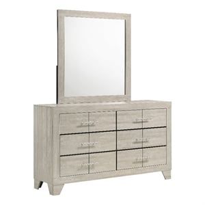 Pemberly Row 6 Drawer Bedroom Dresser with Mirror in Rustic Cream