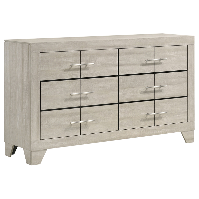Pemberly Row 6 Drawer Bedroom Dresser with Nickel Handles in Rustic Cream