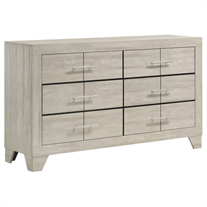 Pemberly Row 6 Drawer Bedroom Dresser with Nickel Handles in Rustic Cream