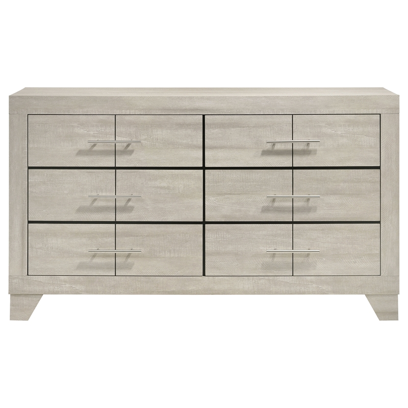 Pemberly Row 6 Drawer Bedroom Dresser with Nickel Handles in Rustic Cream