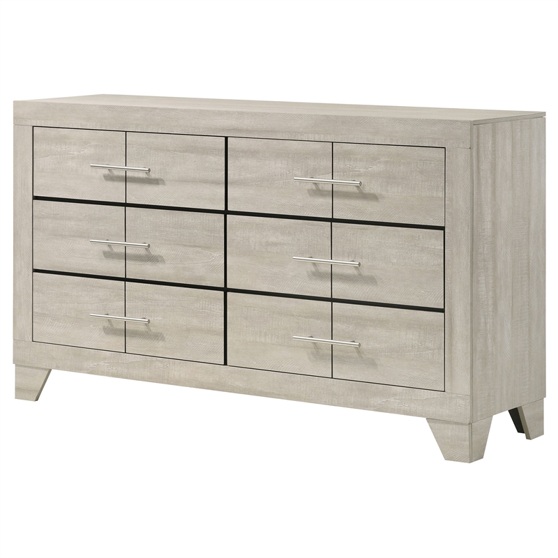 Pemberly Row 6 Drawer Bedroom Dresser with Nickel Handles in Rustic Cream