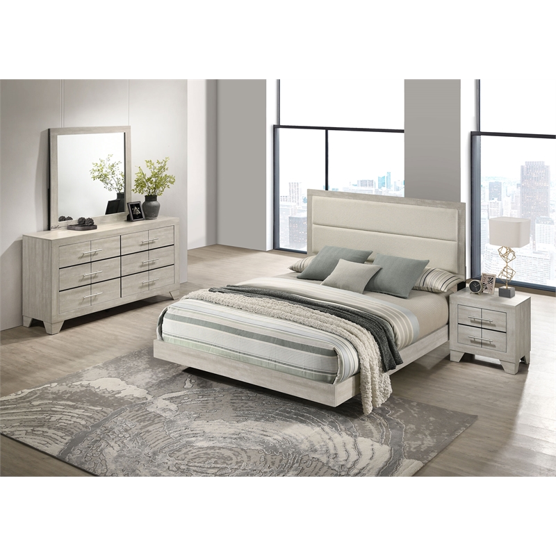 Pemberly Row 4 Piece Eastern King Bedroom Set in Rustic Cream