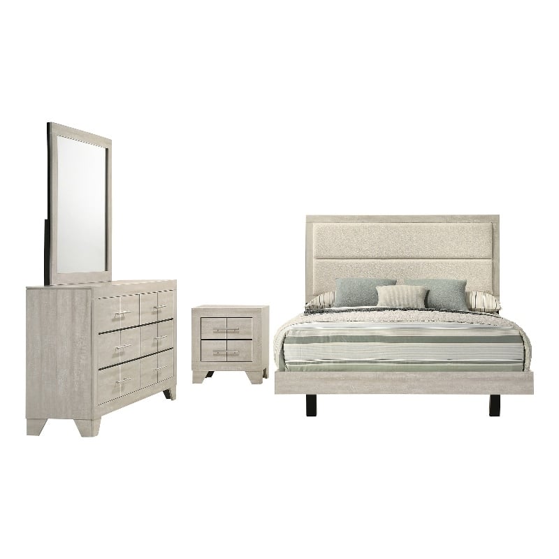 Pemberly Row 4 Piece Eastern King Bedroom Set in Rustic Cream
