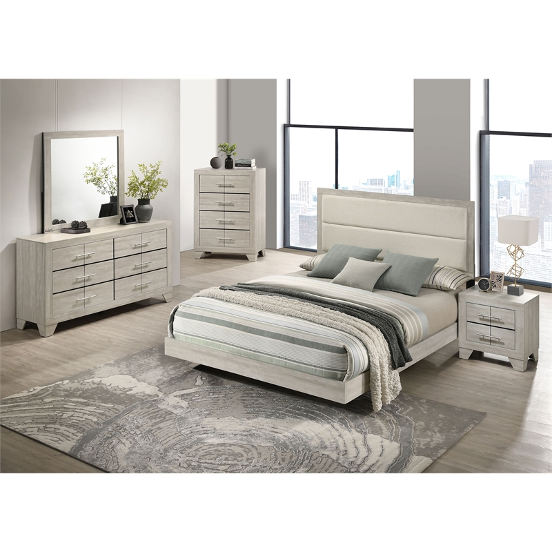 Pemberly Row 5 Piece Eastern King Bedroom Set in Rustic Cream