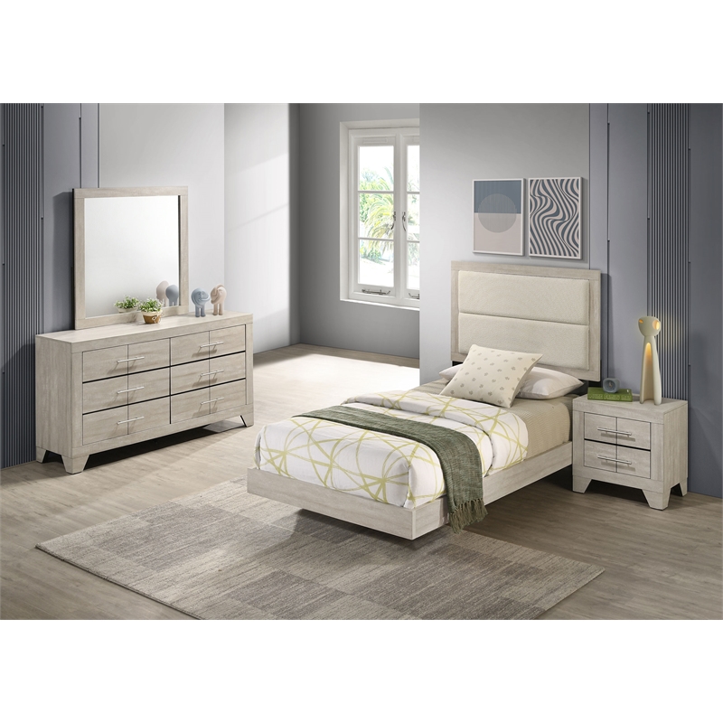 Pemberly Row 4 Piece Twin Bedroom Set with Mirror in Rustic Cream