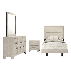 Pemberly Row 4 Piece Twin Bedroom Set with Mirror in Rustic Cream