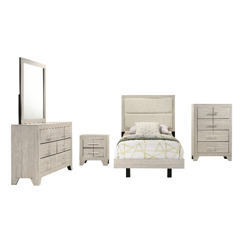 Pemberly Row 5 Piece Twin Bedroom Set with Chest in Rustic Cream