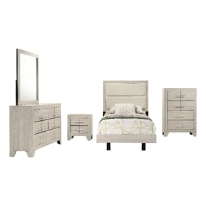 Pemberly Row 5 Piece Twin Bedroom Set with Chest in Rustic Cream