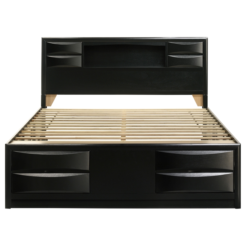 Pemberly Row California King Storage Bookcase Bed with Drawers in Black
