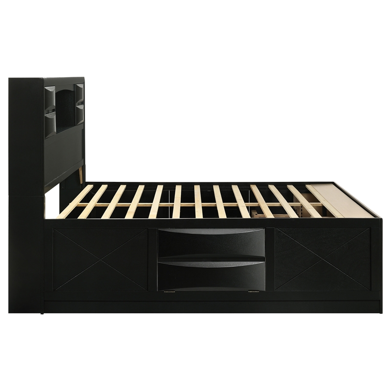 Pemberly Row California King Storage Bookcase Bed with Drawers in Black