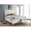 Pemberly Row Queen Storage Panel Bed with Carved Headboard in Cream White