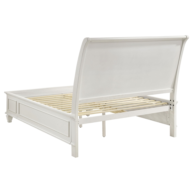 Pemberly Row Queen Storage Panel Bed with Carved Headboard in Cream White