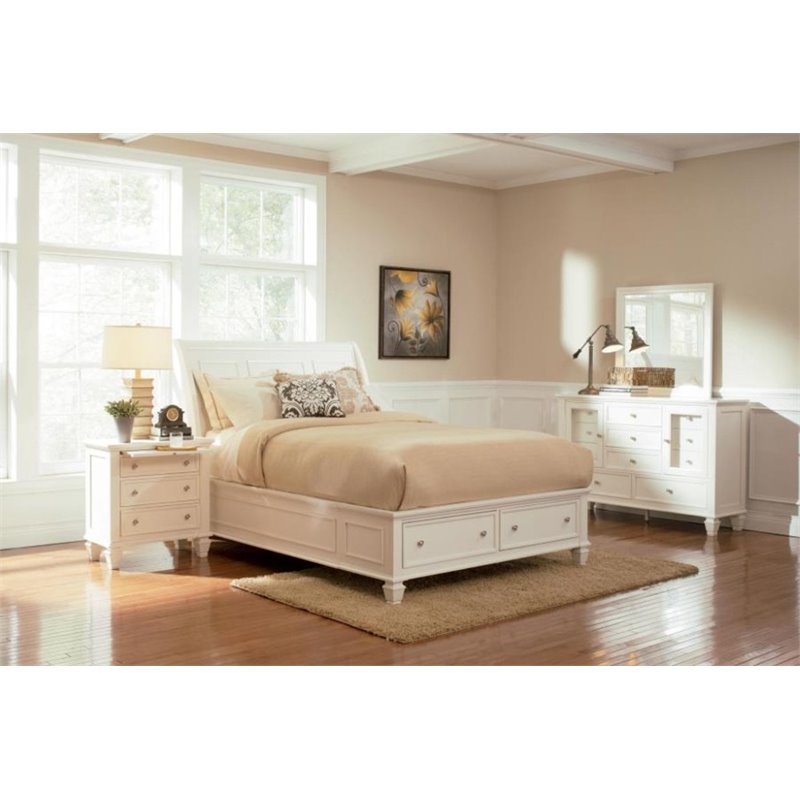 Pemberly Row Carved Eastern King Storage Panel Bed in Cream White