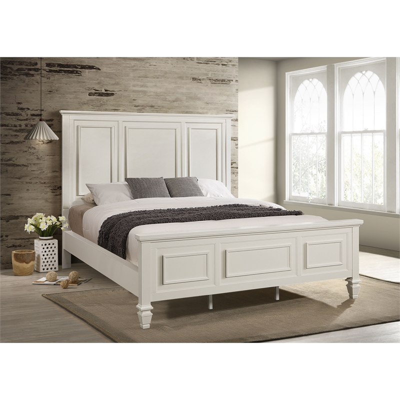 Pemberly Row 63 Inch California King Panel Bed in Cream White