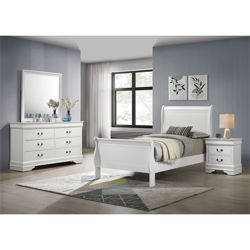 Pemberly Row 4 Piece Twin Bedroom Set with Dresser and Mirror in White
