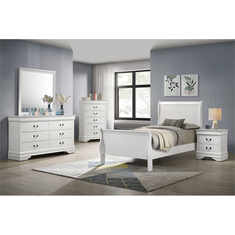 Pemberly Row 5 Piece Twin Bedroom Set with Dresser and Chest in White