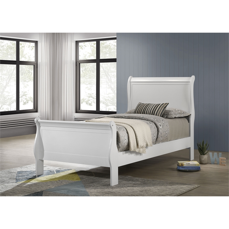 Pemberly Row 47 Inch Twin Curvy Sleigh Panel Bed in Crisp White