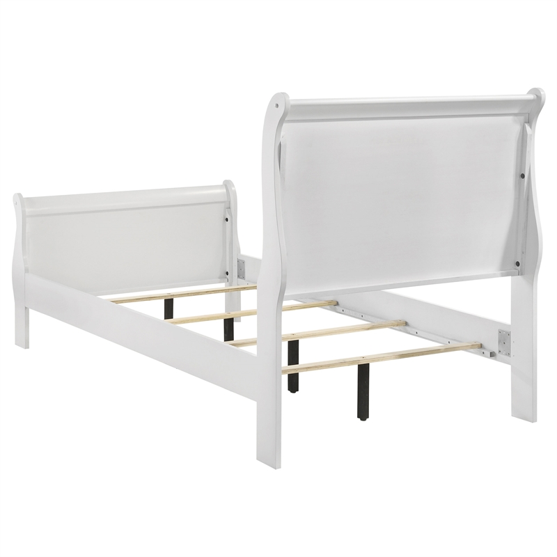 Pemberly Row 47 Inch Twin Curvy Sleigh Panel Bed in Crisp White