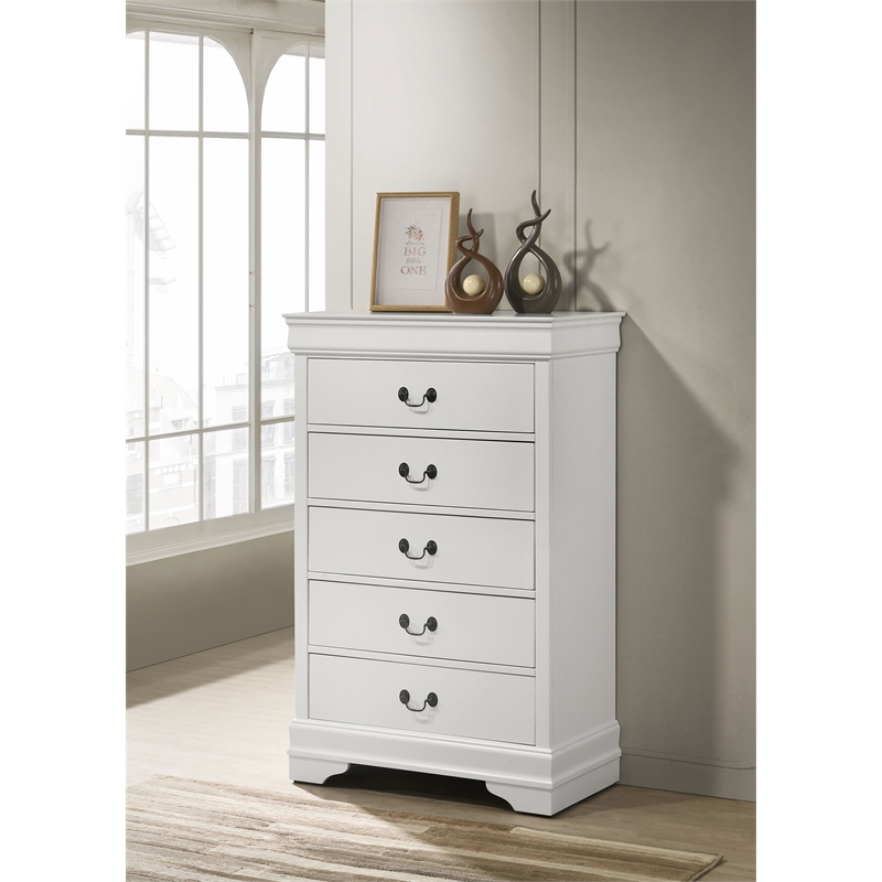 Pemberly Row 5 Drawer Bedroom Chest with Hanging Pulls in White