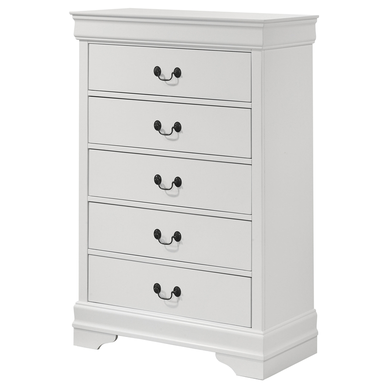 Pemberly Row 5 Drawer Bedroom Chest with Hanging Pulls in White