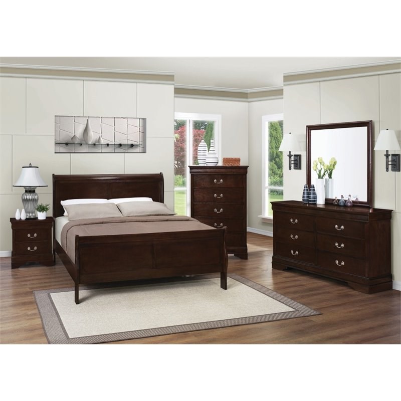 Pemberly Row 4 Piece Twin Bedroom Set with Dresser and Mirror in Cappuccino