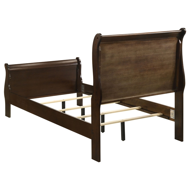 Pemberly Row Wood Twin Sleigh Bed with Curved Headboard in Cappuccino