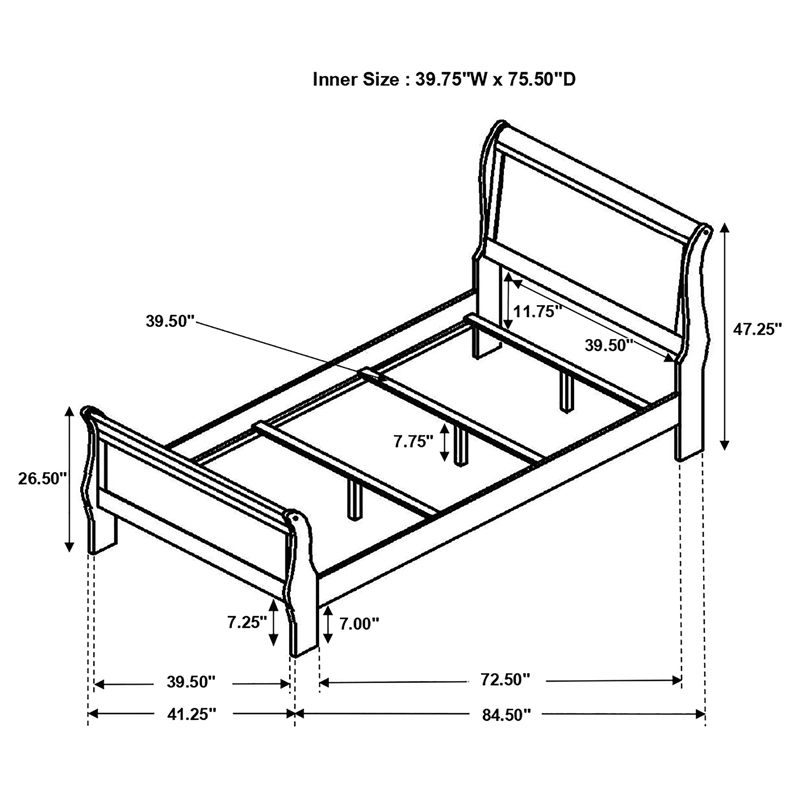 Pemberly Row Wood Twin Sleigh Bed with Curved Headboard in Cappuccino