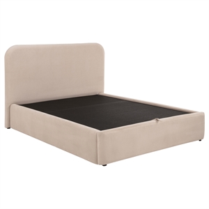Pemberly Row Queen Upholstered Storage Platform Bed in Beige
