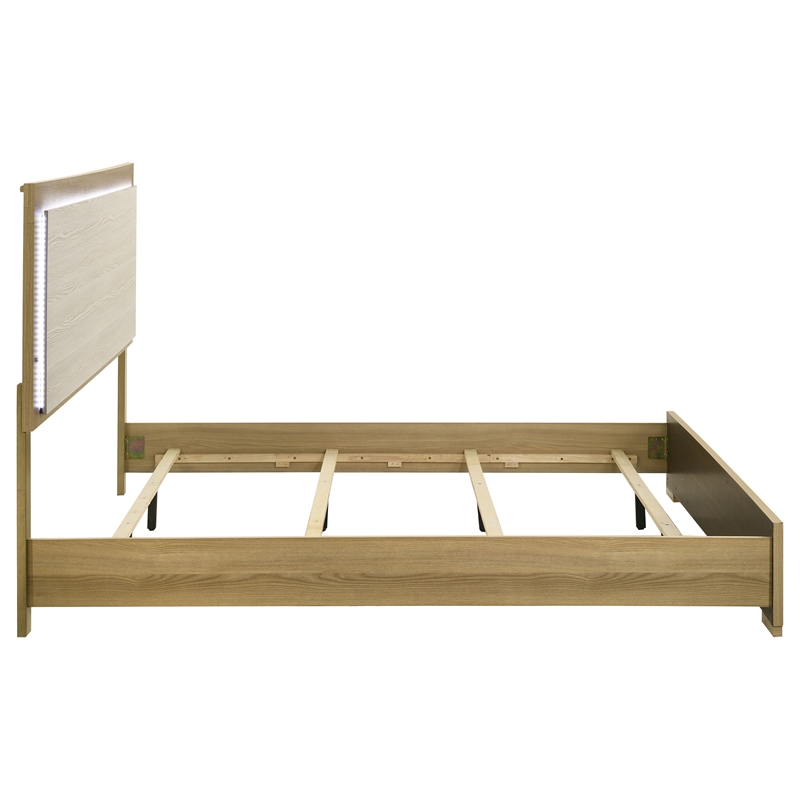 Pemberly Row Eastern King LED Panel Bed in Natural and White