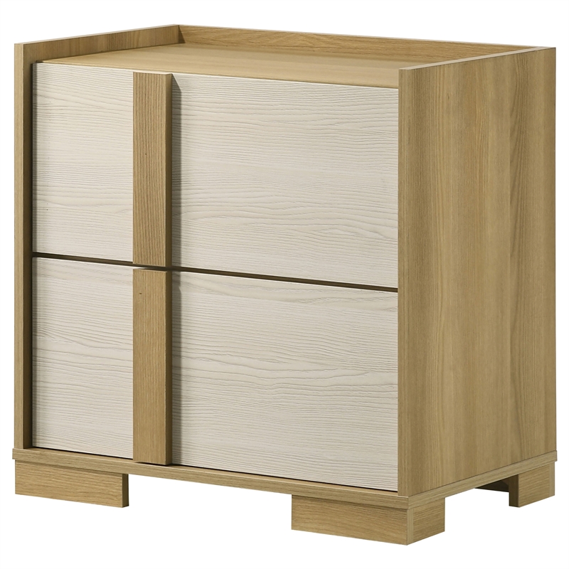 Pemberly Row 2 Drawer Nightstand Bedside Table in Natural and White