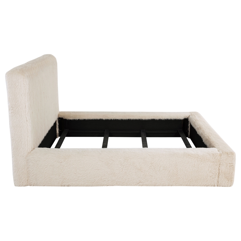 Pemberly Row Faux Fur Upholstered Queen Platform Bed in Cream