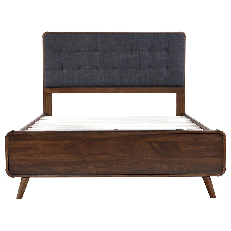 Pemberly Row Full Platform Bed with Tufted Headboard in Dark Walnut