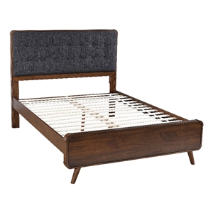 Pemberly Row Full Platform Bed with Tufted Headboard in Dark Walnut