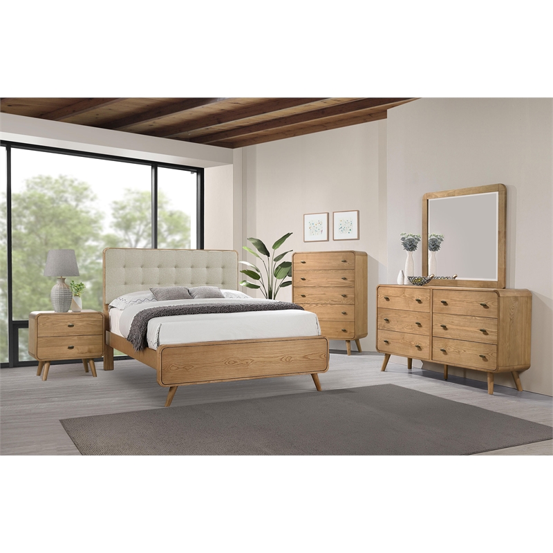 Pemberly Row 5 Piece Mid-Century Eastern King Set in Light Ash