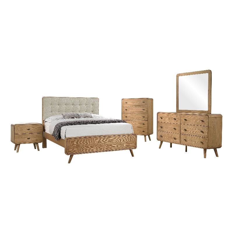 Pemberly Row 5 Piece Mid-Century Eastern King Set in Light Ash