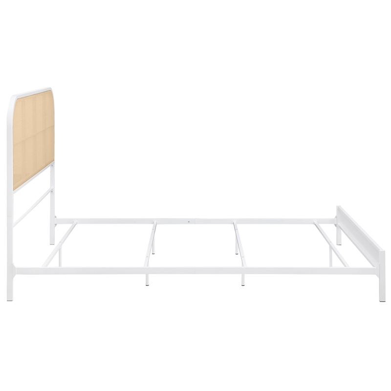 Pemberly Row Radio Weave Rattan Metal Queen Bed in Coastal White