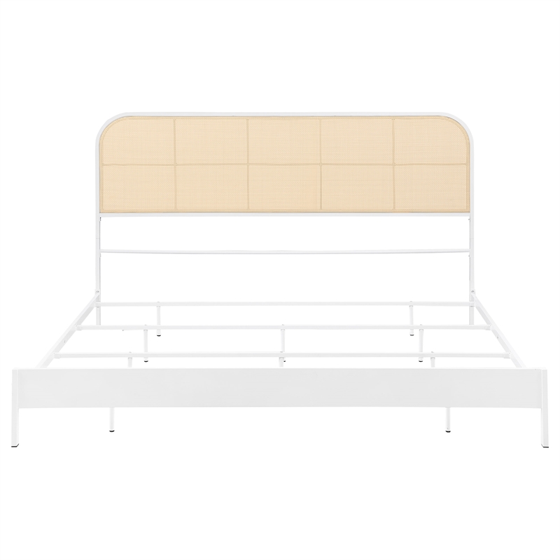 Pemberly Row Radio Weave Rattan Metal Eastern King Bed in White
