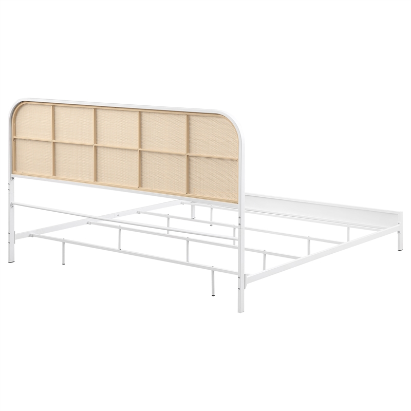Pemberly Row Radio Weave Rattan Metal Eastern King Bed in White