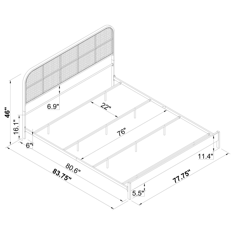 Pemberly Row Radio Weave Rattan Metal Eastern King Bed in White